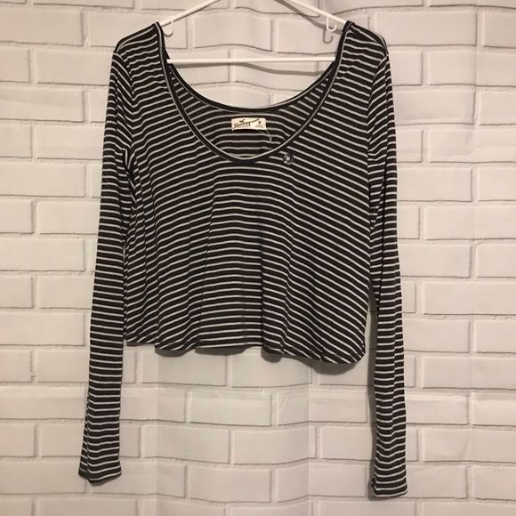 Hollister Tops - Hollister Dk Gray & White Striped Crop Top M
